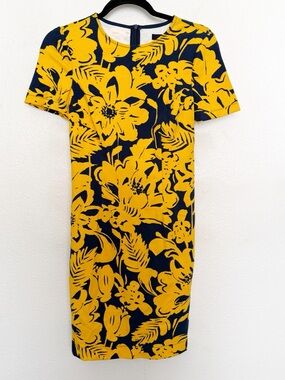 Trina Turk Yellow Navy Floral Shift Dress XS Bold Resort Palm Springs Chic Mini